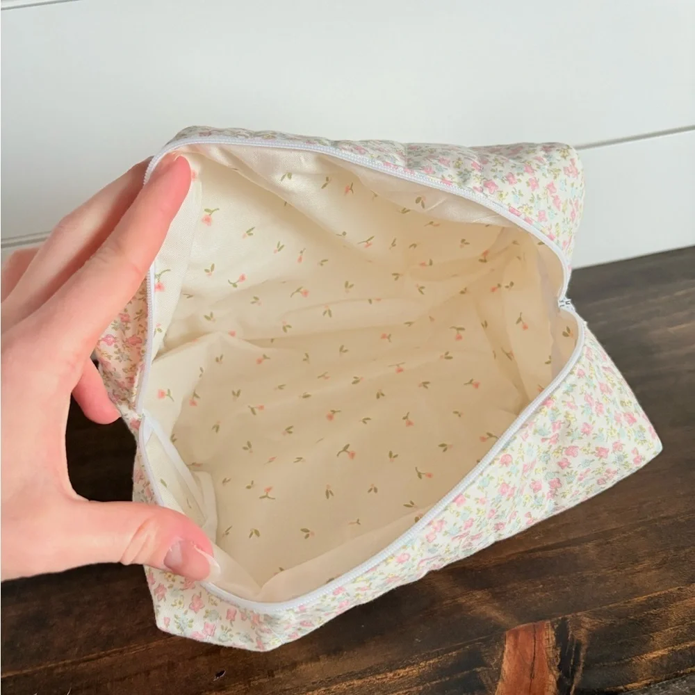 Handmade Flower Print Cosmetic Make Up Bag Sz OS